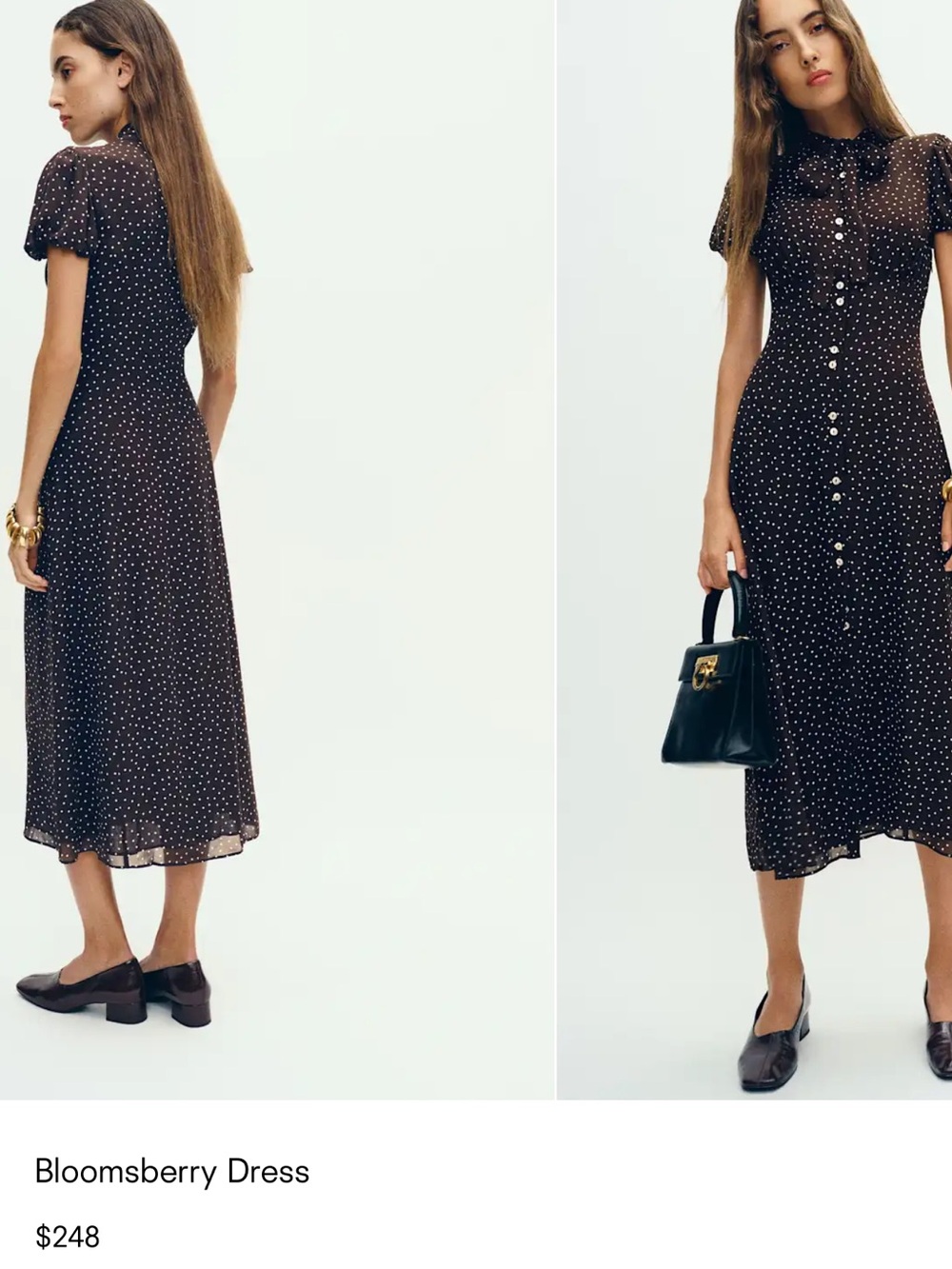 Reformation Black Polka Dot Midi Dress - Picture 6 of 6
